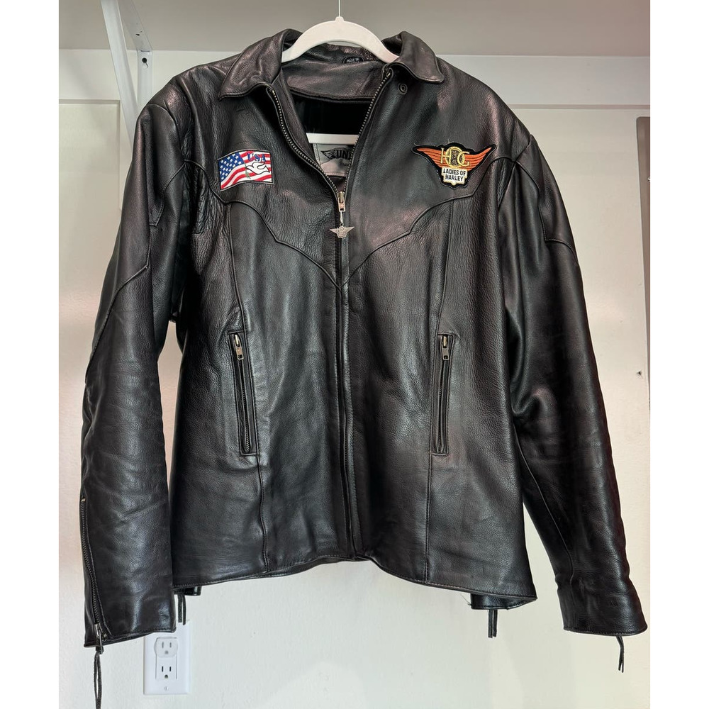 Vintage‎ Harley Davidson Black Leather Jacket Unik Brand Size Large Ladies